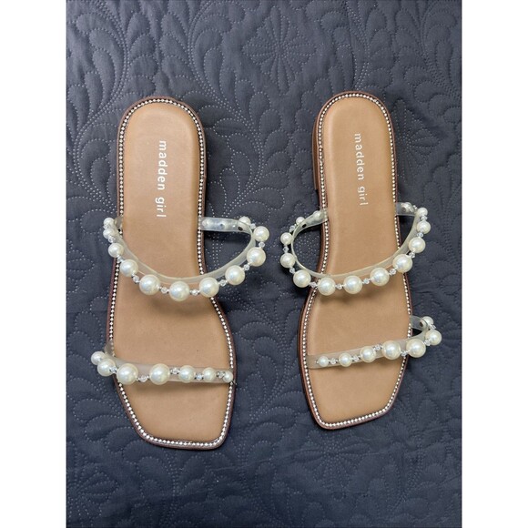 Madden Girl Pearl & Beads Peachy Peach Slide Sandals SZ 9M Summer Beach Resort - Picture 1 of 9